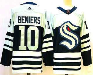 Men%27s Seattle Kraken #10 Matty Beniers Blue 2022 Reverse Retro Stitched Jersey